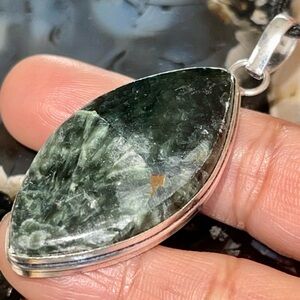 Deep Green Emerald Seraphinite Pendant 2 1/4”